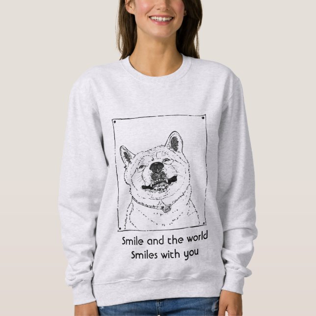 Sweatshirt drôle mignon chien souriant avec slogan exaltant (Devant)