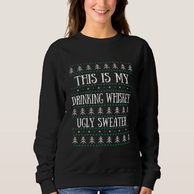 Sweatshirt Drôle moche chandail de Noël dit whiskey (Devant)