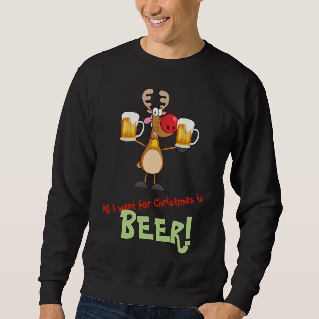 Sweatshirt Drôle Noël Reindeer Bière Boire Party Drunk (Devant)