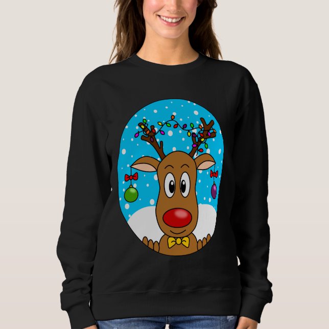 Sweatshirt Drôle Noël Rouge renne à nez rouge (Devant)