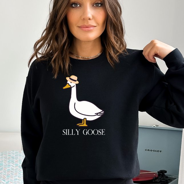 Sweatshirt Drôle Oie Silly Avec Casquette Noir (Créateur téléchargé)