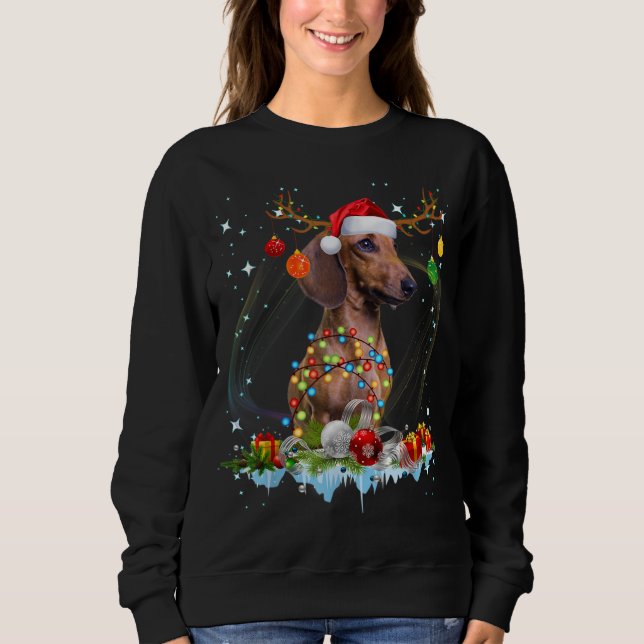 Sweatshirt Drôle Père Noël Dachshund Reindeer Noël clair (Devant)