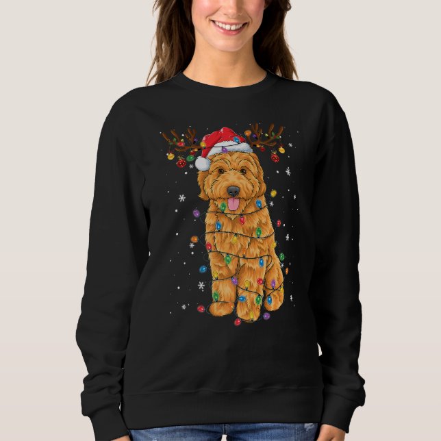Sweatshirt Drôle Père Noël Goldendoodle Noël Lumières Reindee (Devant)
