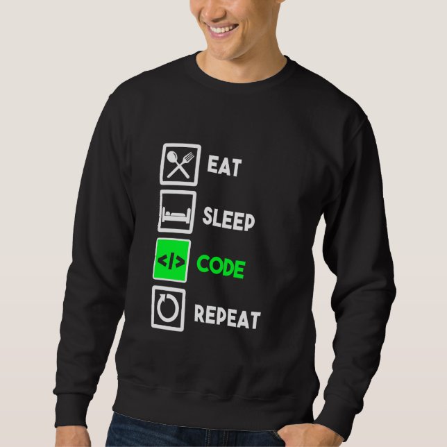 Sweatshirt Drôle Programmeur Mangez le code de sommeil Répéti (Devant)