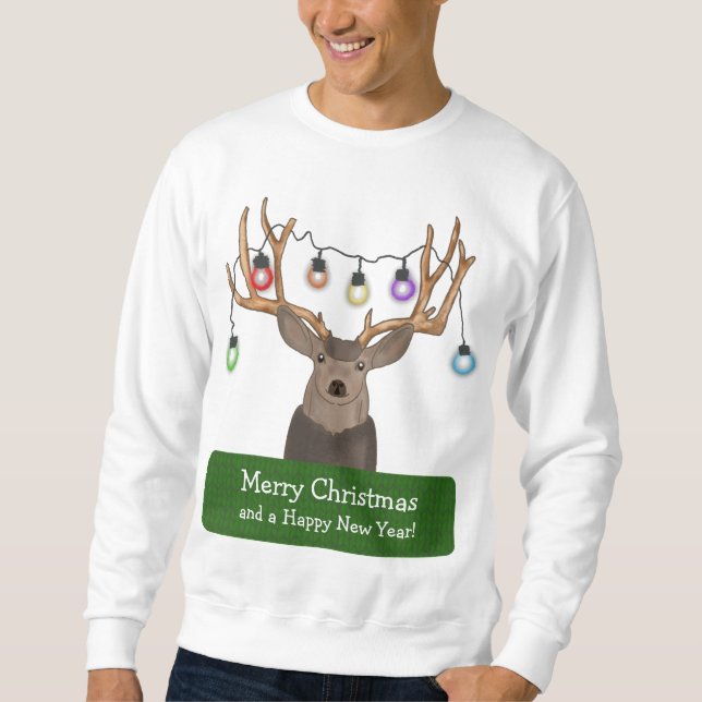 Sweatshirt Drôle Reindeer lumières de Noël laide laide (Devant)