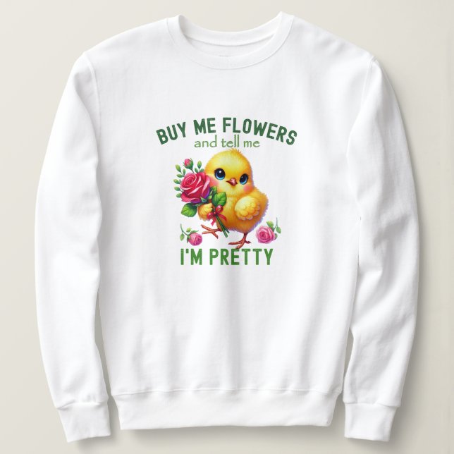 Sweatshirt Drôle Saint Valentin mignon poussin aux fleurs (Design devant)