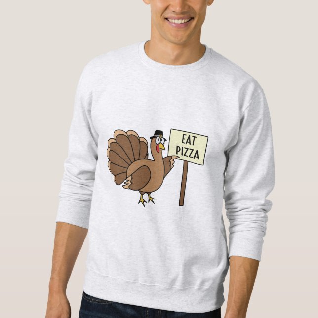 Sweatshirt Drôle Thanksgiving Turquie Mange Pizza (Devant)