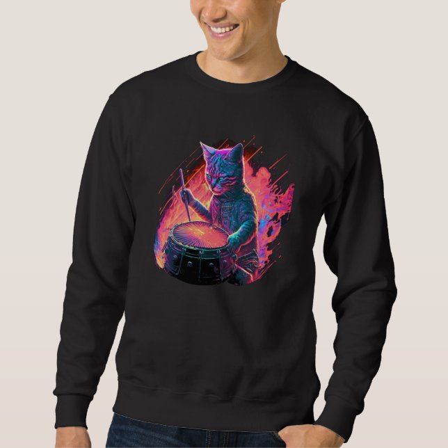Sweatshirt Drums Drummmer Cat  2 (Devant)