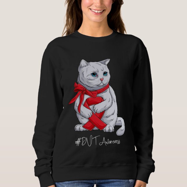 Sweatshirt DVT Awareness Month Red Ribbon Cat (Devant)