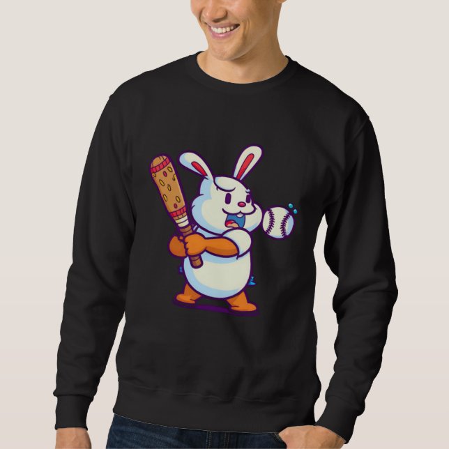 Sweatshirt Easter Bunny Playing Baseball Baseball Easter (Devant)