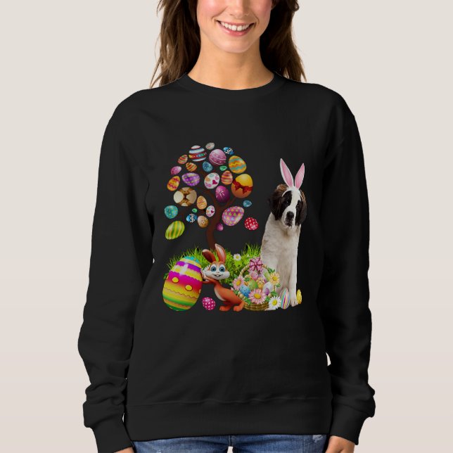 Sweatshirt Easter Bunny Saint Bernard Dog Ear Tree Egg Basket (Devant)