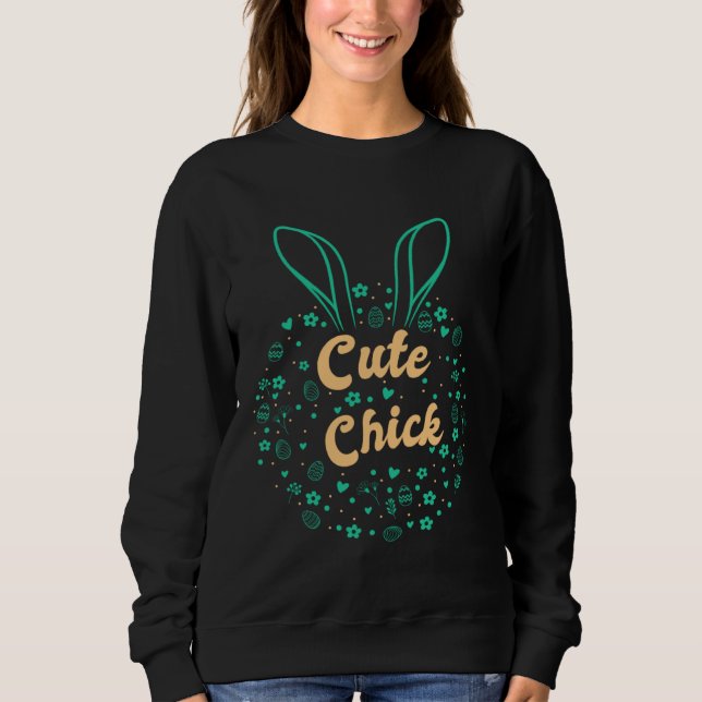 Sweatshirt Easter Day Bunny Eggs Cute Chick Christian Jesus (Devant)