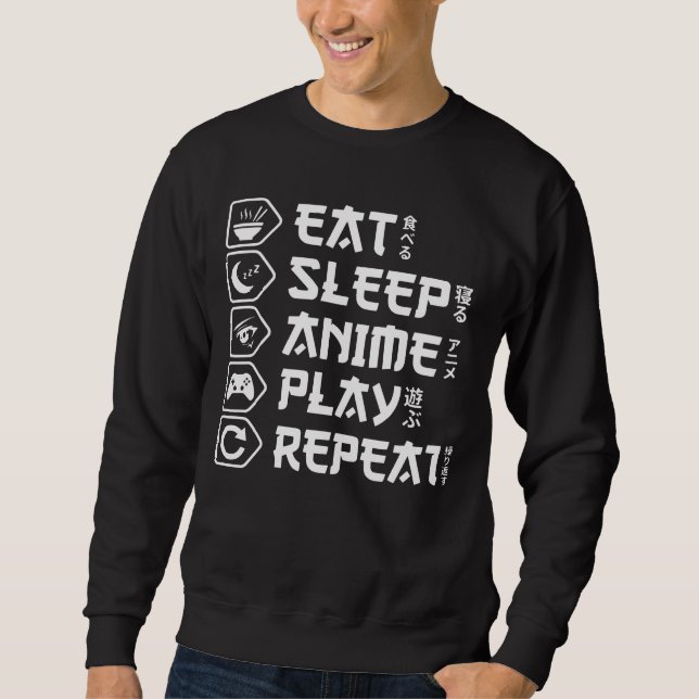 Sweatshirt Eat Sleep Anime Play Repeat Otaku Anime Lifestyle (Devant)