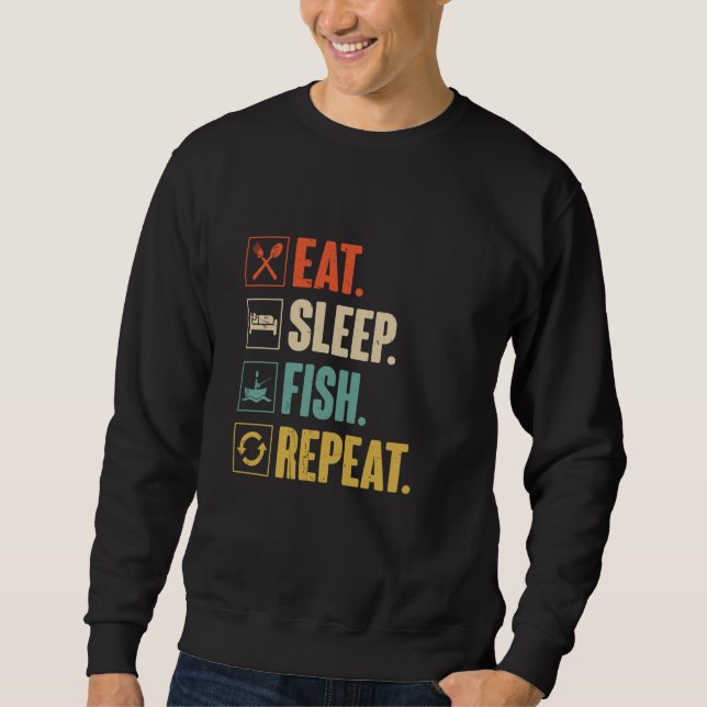 Sweatshirt Eat Sleep Fish Repeat Funny Fishing Fisherman Vint (Devant)