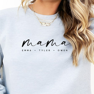 Sweatshirt Écriture Moderne “Maman” Noms d'Enfants, Cadeau po