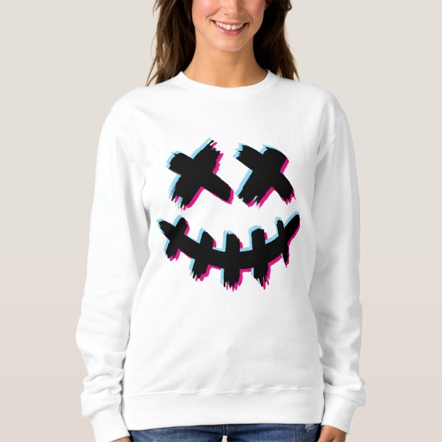 Sweatshirt Effrayant Stroke Smile Face Glitch Halloween heure (Devant)