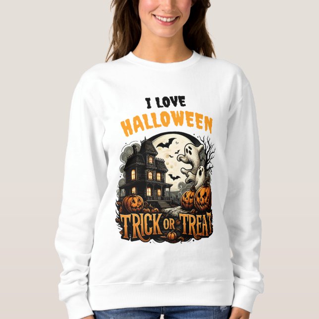 Sweatshirt Éffrayante nuit d'Halloween avec fantômes et citro (Devant)