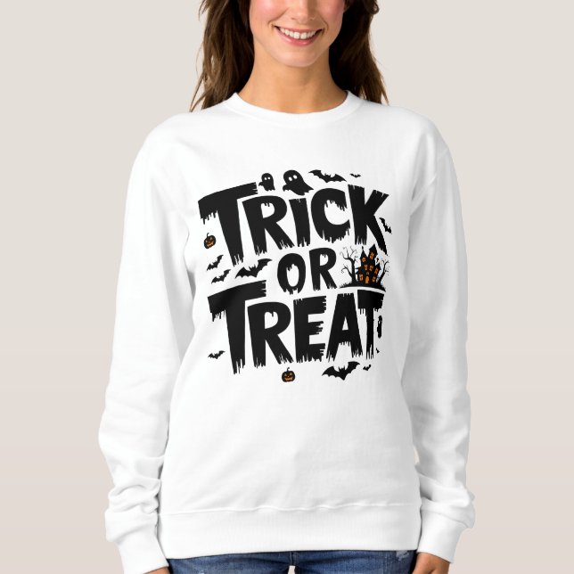 Sweatshirt Éffrayante nuit d'Halloween avec ruse ou plaisir (Devant)