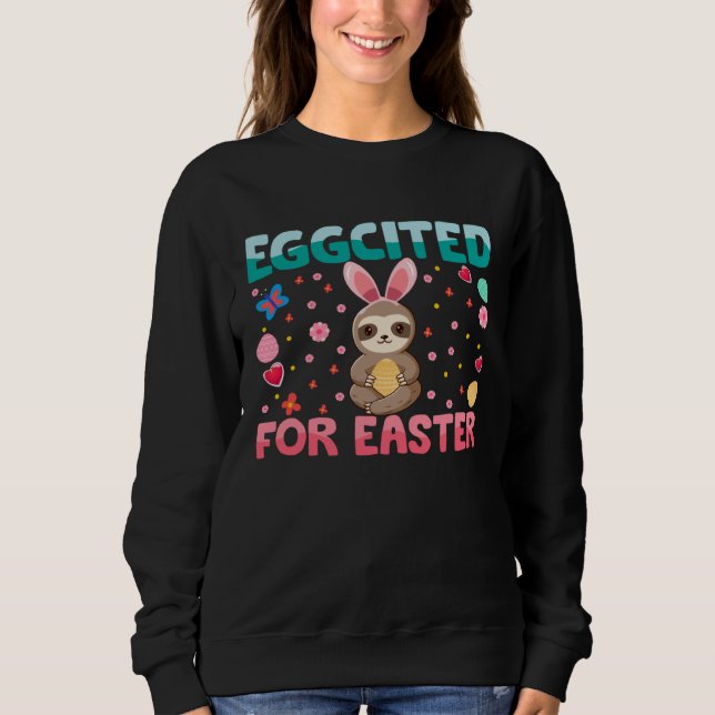 Sweatshirt Eggcited For Easter Bunny Sloth Rabbit Funny Kids (Devant)