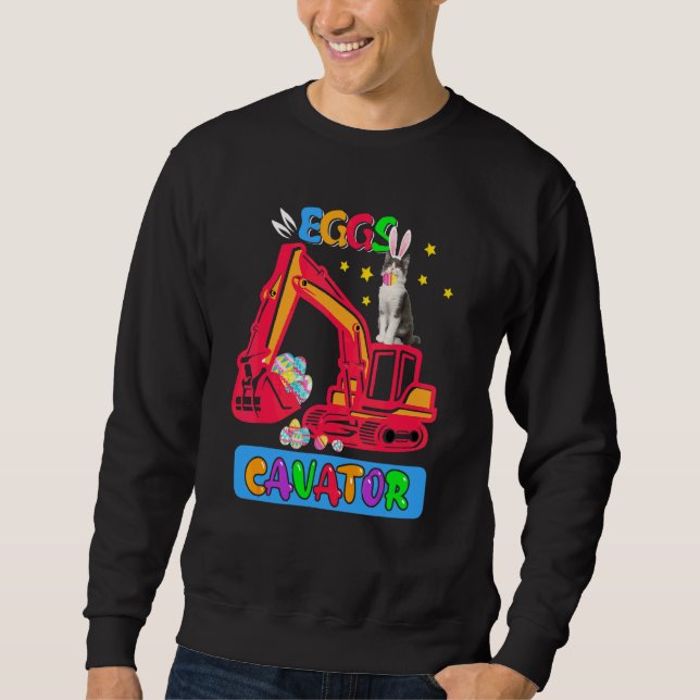 Sweatshirt Eggscavator Cute Lapin Pâques Chat Sur Hun Excavat (Devant)
