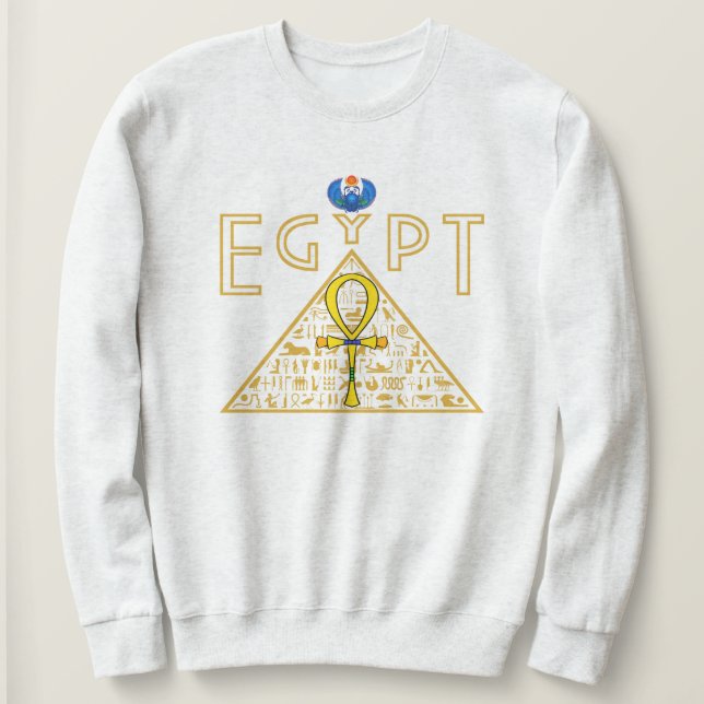 Sweatshirt égyptien, Ankh, Pyramide et Scarab bleu (Design devant)