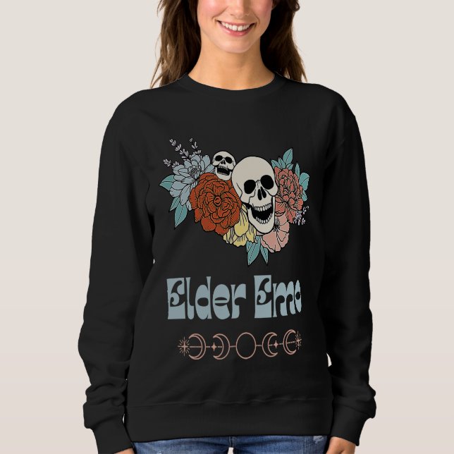 Sweatshirt Elder Emo Retro Groovy Skeleton Goth and Gothic Fl (Devant)