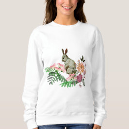Sweatshirt Elégant Aquarelle Verdure Floral Lapin de Pâques