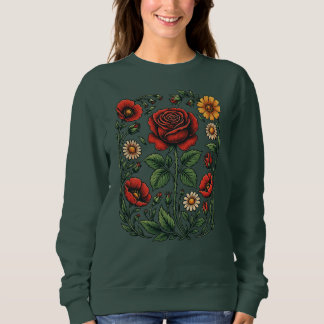 Sweatshirt Élégant floral rose & pavot pour femmes