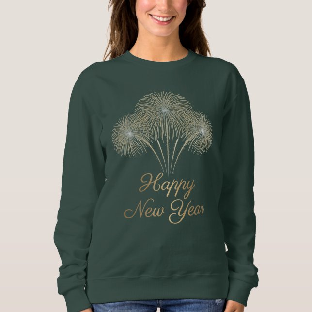 Sweatshirt Elegant Gold Glitter Fireworks Happy New Year  (Devant)