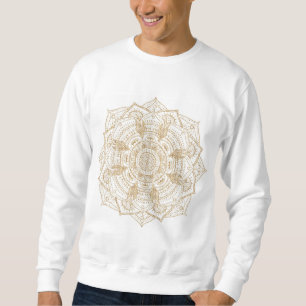 Sweatshirt Elégant Mandala Blanc & Or Dessiné À La Main
