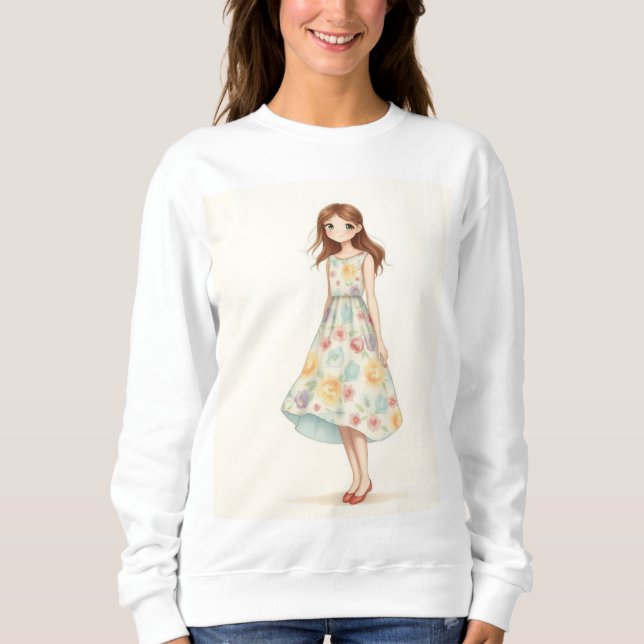 Sweatshirt Élégante fille de printemps en robe florale | Eau (Devant)
