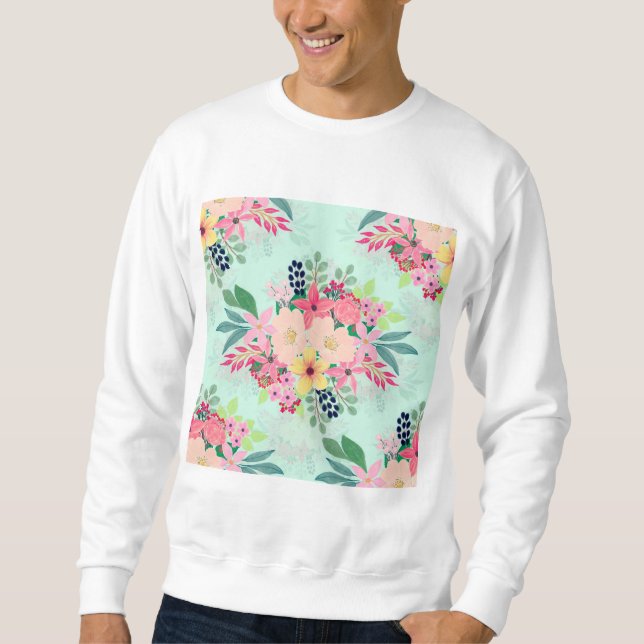 Sweatshirt Elégante peinture à l'aquarelle florale à la menth (Devant)