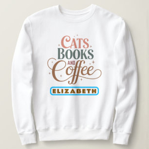Sweatshirt Élégante typographie rétro Chats Livres & Café