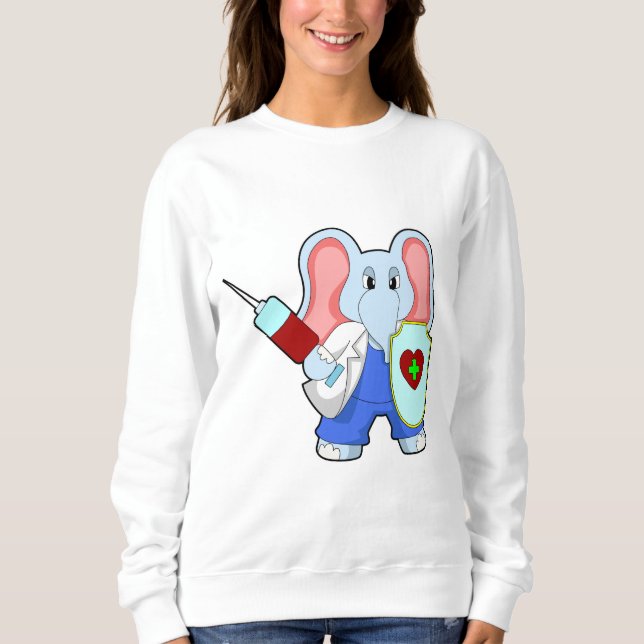 Sweatshirt Eléphant à la vaccination avec seringue (Devant)