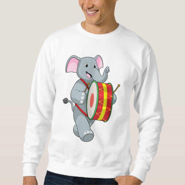 Sweatshirt Elephant comme musicien avec tambour (Devant)