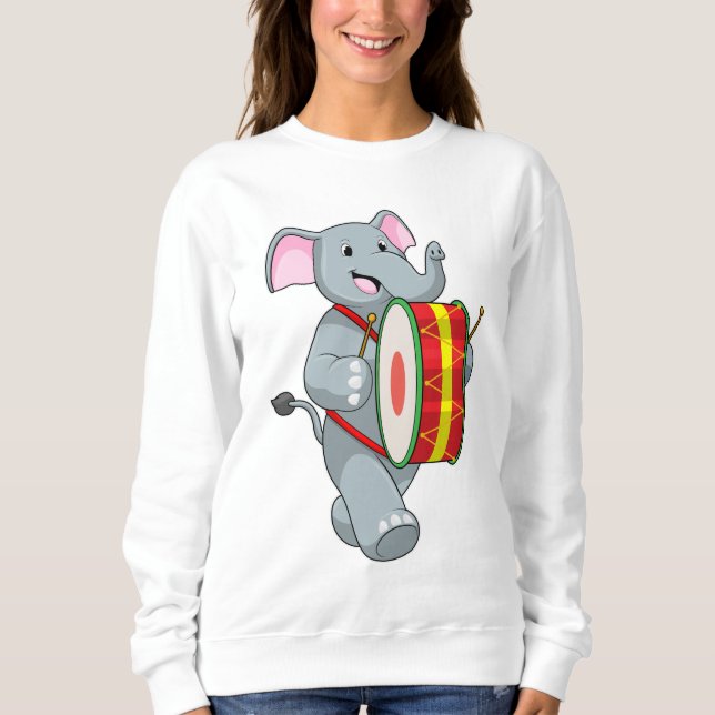 Sweatshirt Elephant comme musicien avec tambour (Devant)
