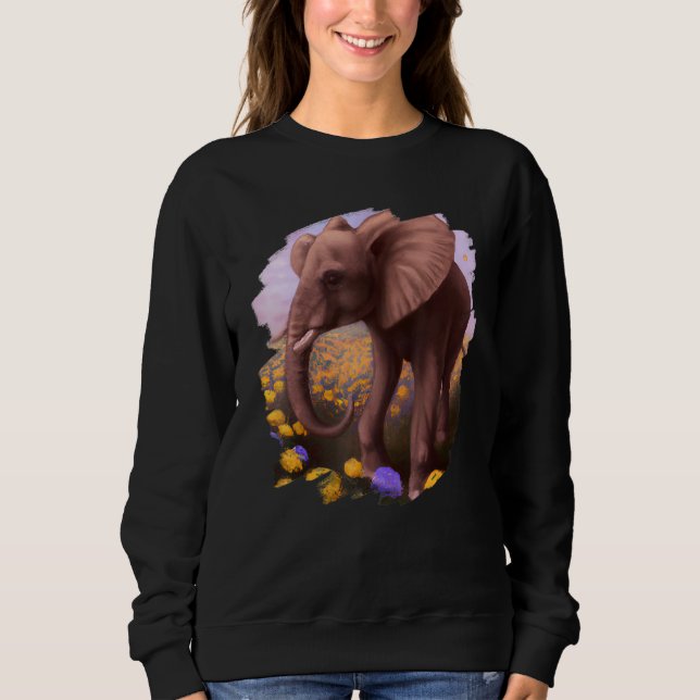 Sweatshirt Elephant Flowers Cute Painting Flower Elephant 5 (Devant)