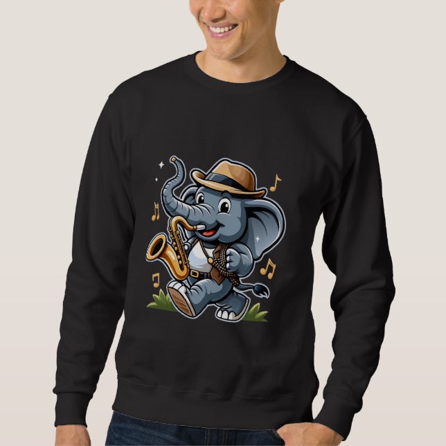 Sweatshirt Elephant Jouer Saxophone Drôle Musique Animal Amou (Devant)