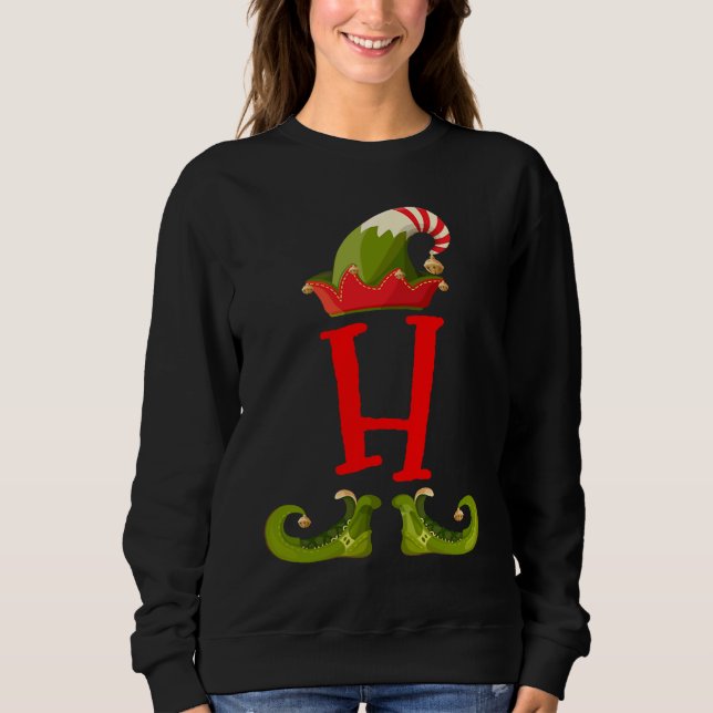 Sweatshirt Elf Monogram H initial Cute Matching Family Christ (Devant)