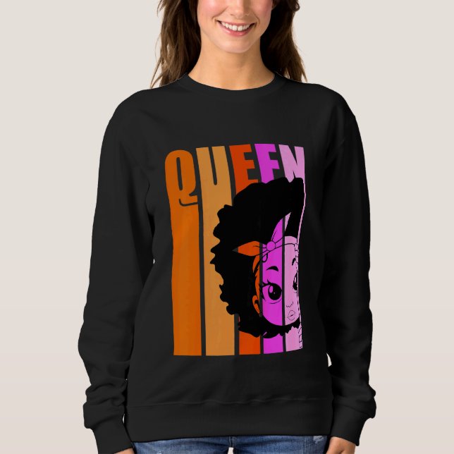 Sweatshirt Enfants Black Girl Queen Retro rose Afro cheveux I (Devant)