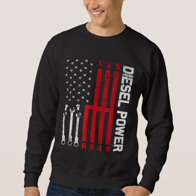 Sweatshirt Engin de déplacement mécanique diesel Drapeau amér (Devant)