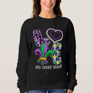 Sweatshirt Enseignant de 2e année Plaid Leopard Costume I Lov