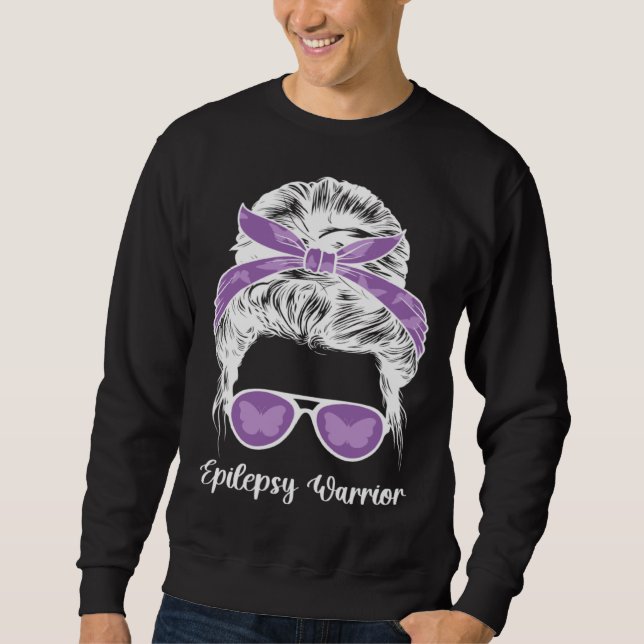 Sweatshirt Epilepsy Warrior Messy Bun Epilepsy Awareness Mont (Devant)