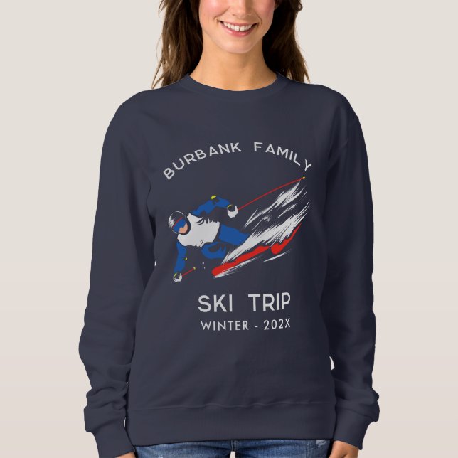 Sweatshirt Équipe de jumelage de voyage de ski en famille Réu (Devant)