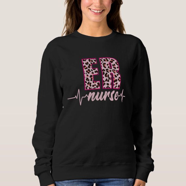 Sweatshirt ER Nurse Leopard Heartbeat EKG Pulse Nursing Schoo (Devant)