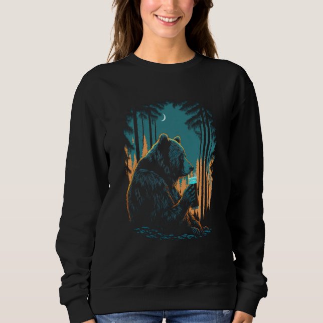 Sweatshirt Esoteric Bear drinking Beer Night Forest  1 (Devant)