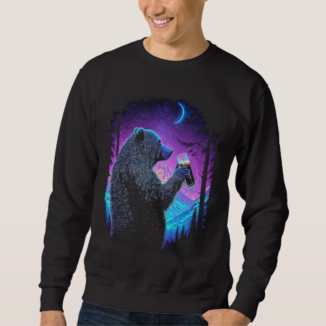 Sweatshirt Esoteric Bear drinking Beer Night Forest  3 (Devant)