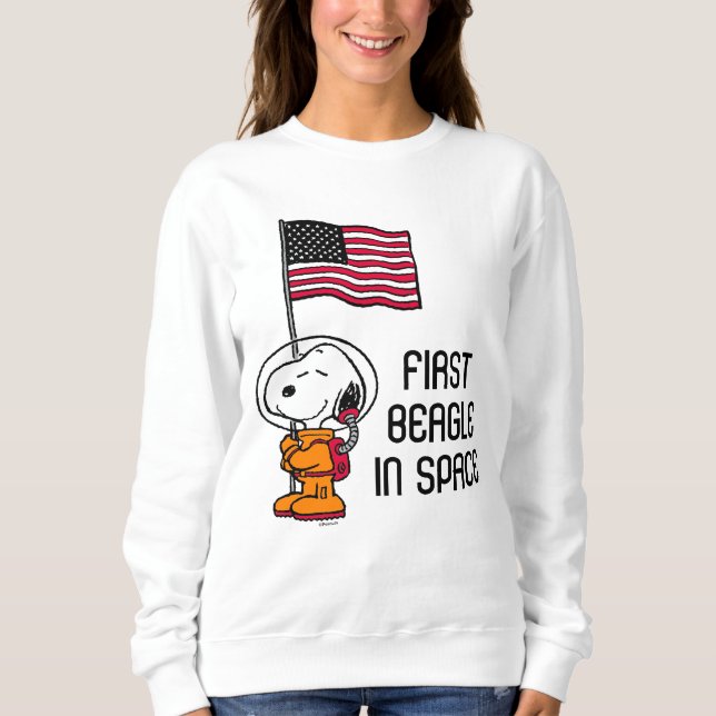 Sweatshirt ESPACE | Snoopy avec astronaute du drapeau (Devant)