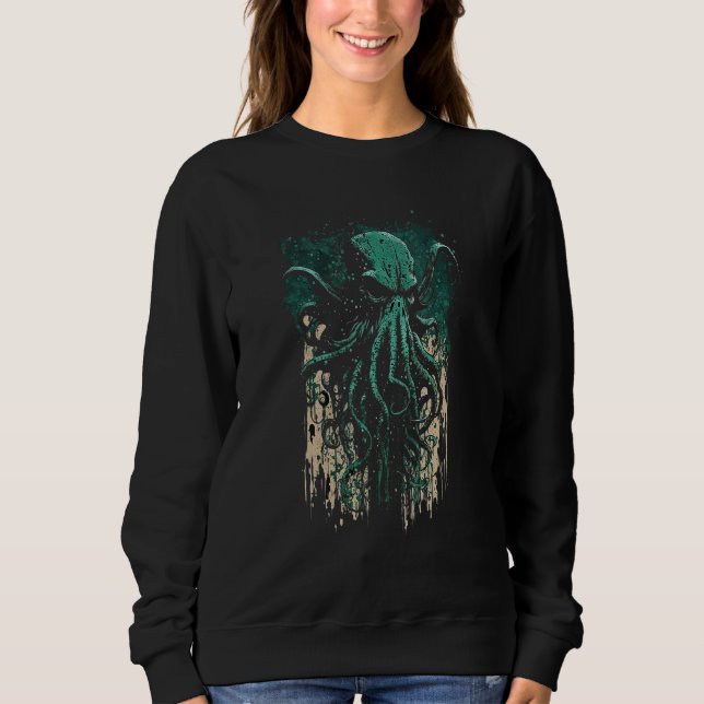 Sweatshirt Evil Dark Distressed Cthulhu Squid Octopus God Sea (Devant)