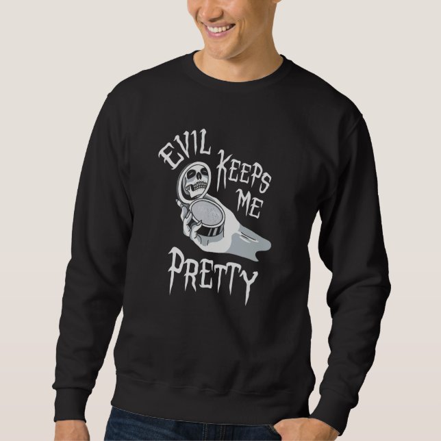 Sweatshirt Evil Keeps Me Pretty Cosmetic Makeup Compact Skele (Devant)